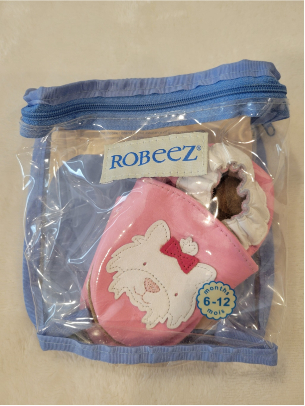 NIB Robeez Pink Dog Leather Soft Sole Baby Shoes 6-12 Months